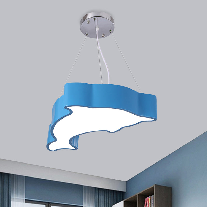 Acrylic Dolphin Pendant Chandelier Minimalist Blue/Green/Yellow LED Ceiling Suspension Lamp for Playroom Clearhalo 'Ceiling Lights' 'Chandeliers' Lighting' options 1908444