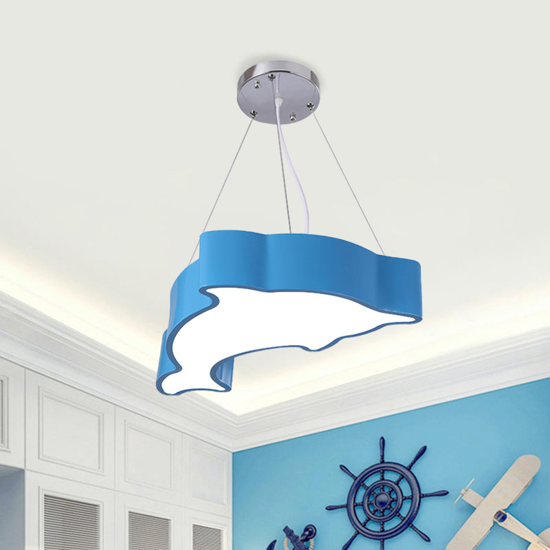 Acrylic Dolphin Pendant Chandelier Minimalist Blue/Green/Yellow LED Ceiling Suspension Lamp for Playroom Clearhalo 'Ceiling Lights' 'Chandeliers' Lighting' options 1908445