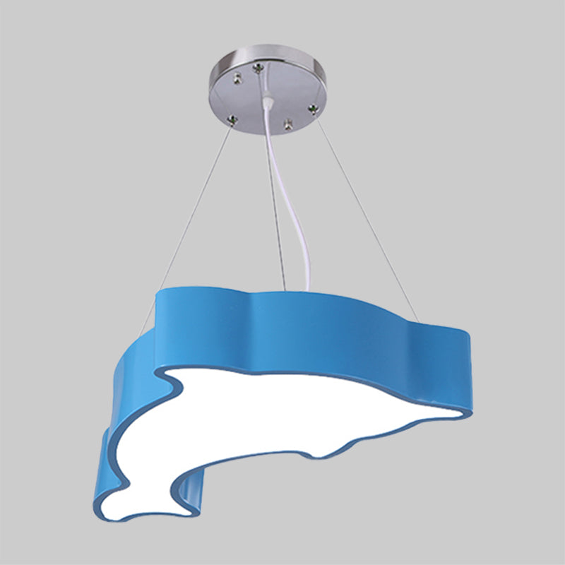 Acrylic Dolphin Pendant Chandelier Minimalist Blue/Green/Yellow LED Ceiling Suspension Lamp for Playroom Clearhalo 'Ceiling Lights' 'Chandeliers' Lighting' options 1908447