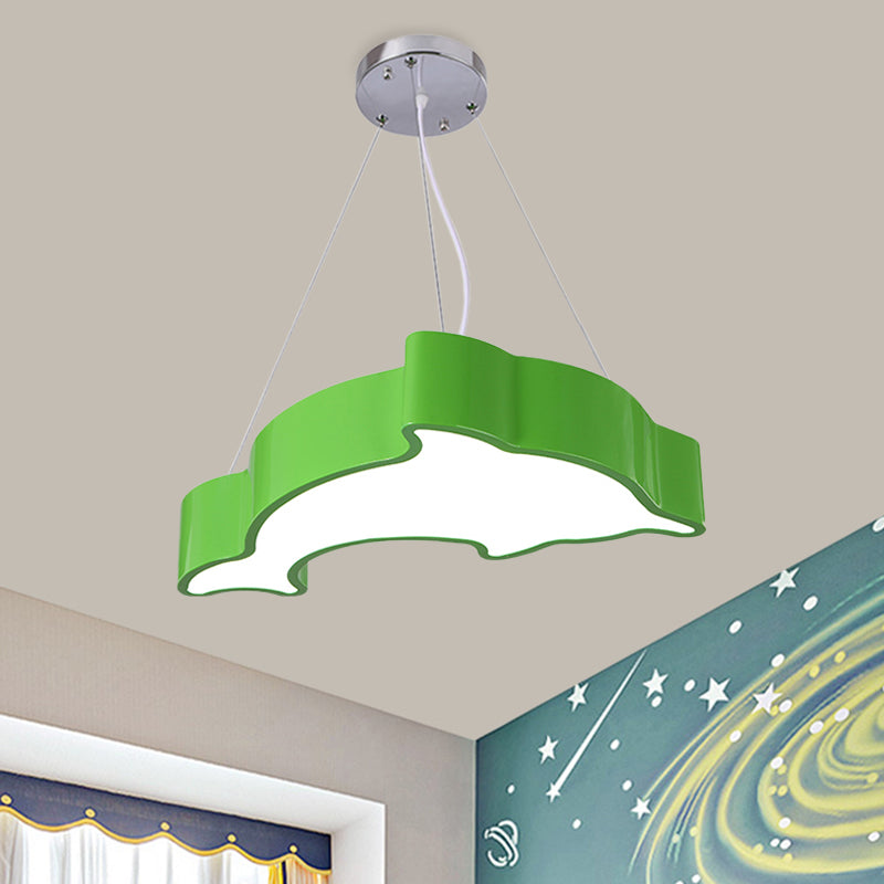 Acrylic Dolphin Pendant Chandelier Minimalist Blue/Green/Yellow LED Ceiling Suspension Lamp for Playroom Clearhalo 'Ceiling Lights' 'Chandeliers' Lighting' options 1908448