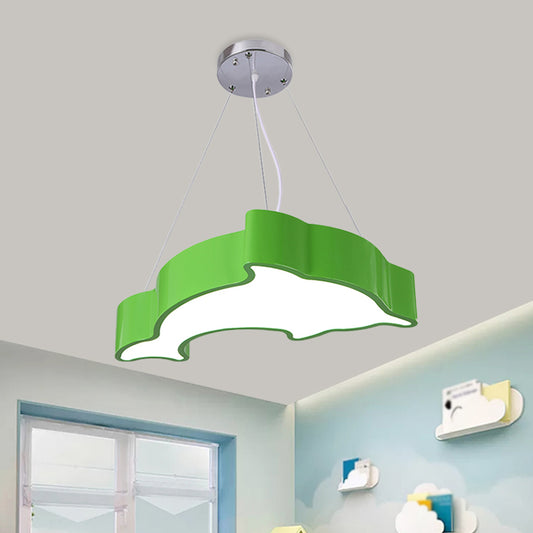 Acrylic Dolphin Pendant Chandelier Minimalist Blue/Green/Yellow LED Ceiling Suspension Lamp for Playroom Clearhalo 'Ceiling Lights' 'Chandeliers' Lighting' options 1908449