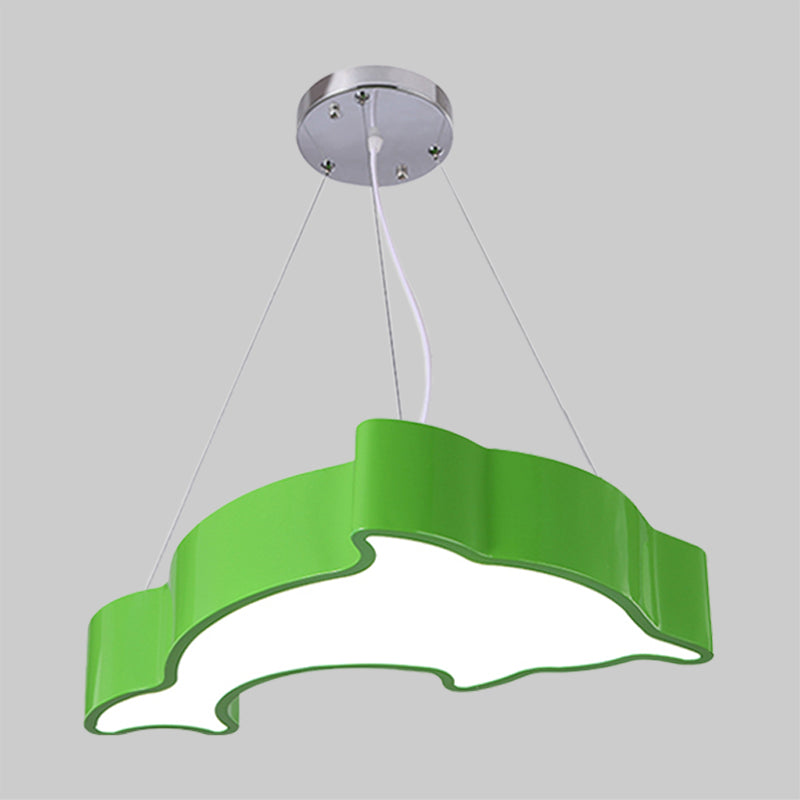 Acrylic Dolphin Pendant Chandelier Minimalist Blue/Green/Yellow LED Ceiling Suspension Lamp for Playroom Clearhalo 'Ceiling Lights' 'Chandeliers' Lighting' options 1908451