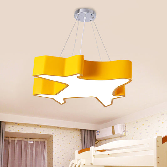 Plane Playing Room Pendant Lamp Acrylic Cartoon Style LED Chandelier Light Fixture in Blue/Yellow/Green Clearhalo 'Ceiling Lights' 'Chandeliers' Lighting' options 1908456