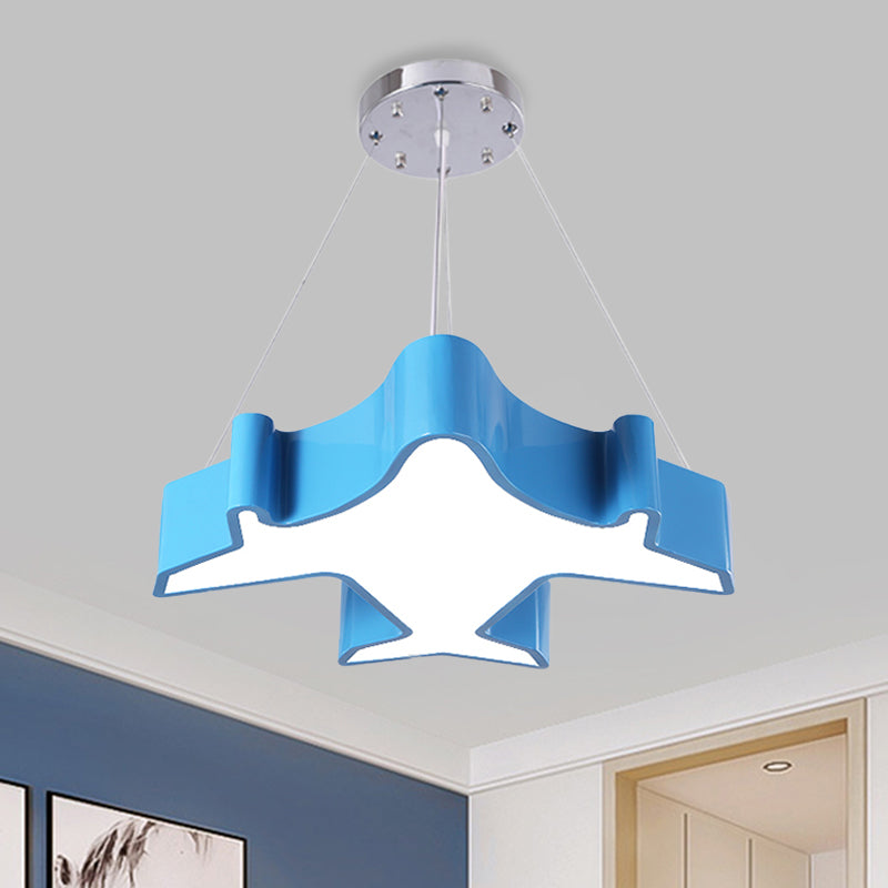 Plane Playing Room Pendant Lamp Acrylic Cartoon Style LED Chandelier Light Fixture in Blue/Yellow/Green Blue Clearhalo 'Ceiling Lights' 'Chandeliers' Lighting' options 1908460_c67493fb-240a-4813-91c8-d825f0e0fce7