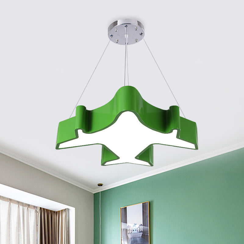 Plane Playing Room Pendant Lamp Acrylic Cartoon Style LED Chandelier Light Fixture in Blue/Yellow/Green Green Clearhalo 'Ceiling Lights' 'Chandeliers' Lighting' options 1908464_fbd9304c-703e-4742-a68c-8b9678e65a1f