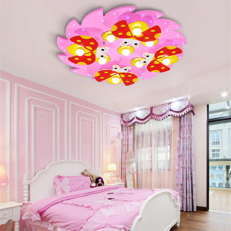 Wood Tree Ceiling Light with Ladybug Deco Modern Cartoon Flush Mount Light for Kid Bedroom Pink Clearhalo 'Ceiling Lights' 'Close To Ceiling Lights' 'Close to ceiling' 'Flush mount' Lighting' 190847