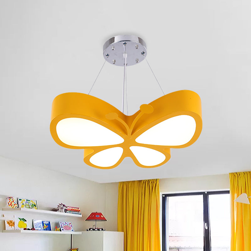 Kids Style Butterfly Chandelier Light Acrylic LED Hallway Ceiling Hang Fixture in Red/Blue/Yellow Clearhalo 'Ceiling Lights' 'Chandeliers' Lighting' options 1908473