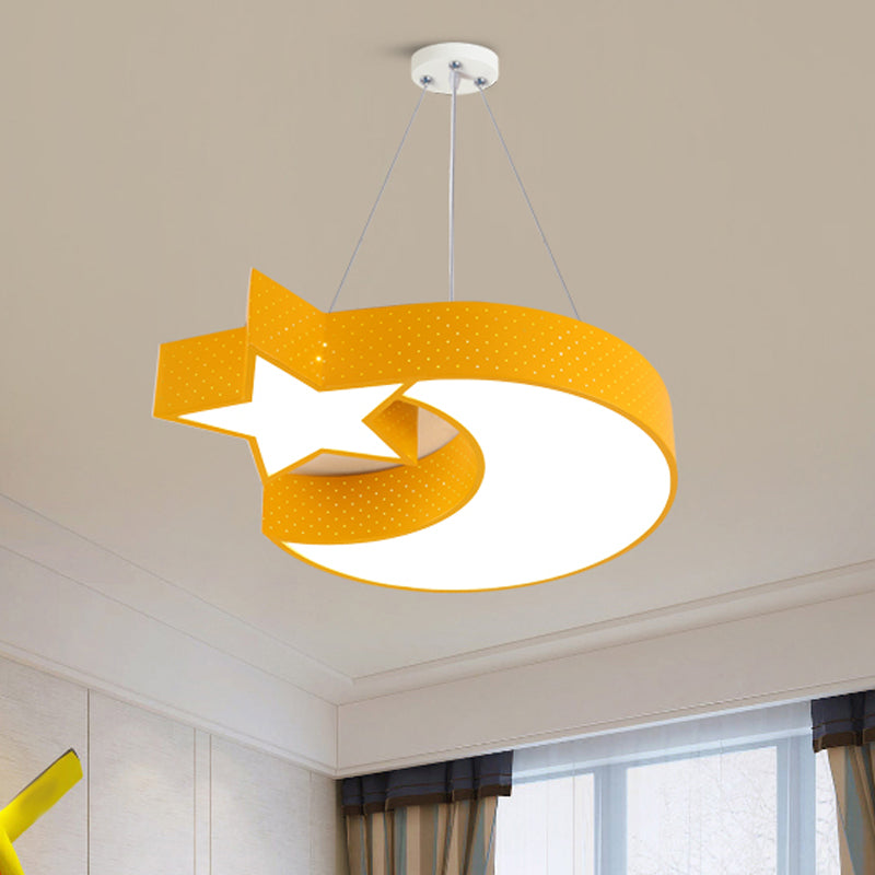 Moon and Star Acrylic Drop Pendant Minimalism Green/Blue/Yellow LED Chandelier Light for Corridor Yellow Clearhalo 'Ceiling Lights' 'Chandeliers' Lighting' options 1908564_fb66d312-c401-4620-8993-2e07704481d0