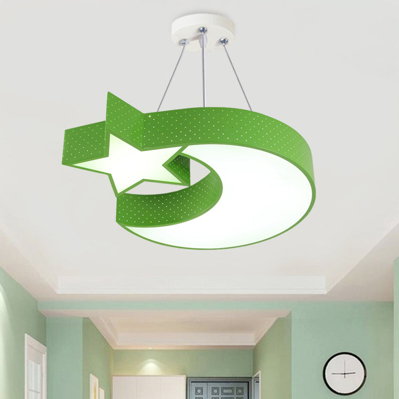 Moon and Star Acrylic Drop Pendant Minimalism Green/Blue/Yellow LED Chandelier Light for Corridor Clearhalo 'Ceiling Lights' 'Chandeliers' Lighting' options 1908573