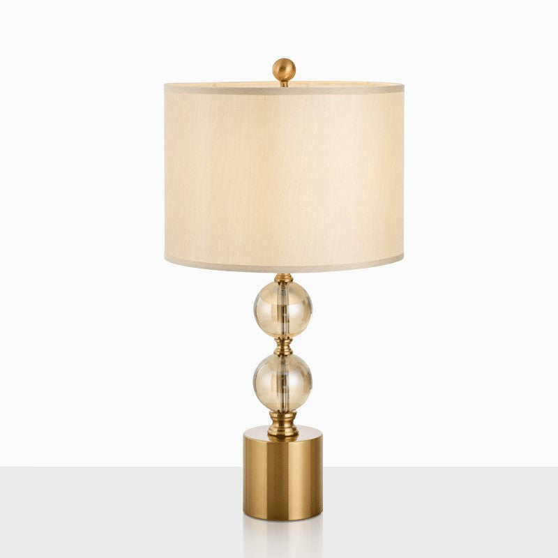 1 Head Night Lamp Classic Bedroom Crystal Nightstand Light with Round Fabric Shade in Brass Brass Clearhalo 'Lamps' 'Table Lamps' Lighting' 1908681