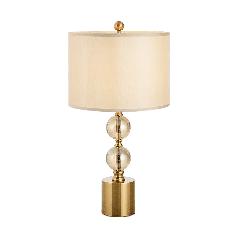 1 Head Night Lamp Classic Bedroom Crystal Nightstand Light with Round Fabric Shade in Brass Clearhalo 'Lamps' 'Table Lamps' Lighting' 1908683