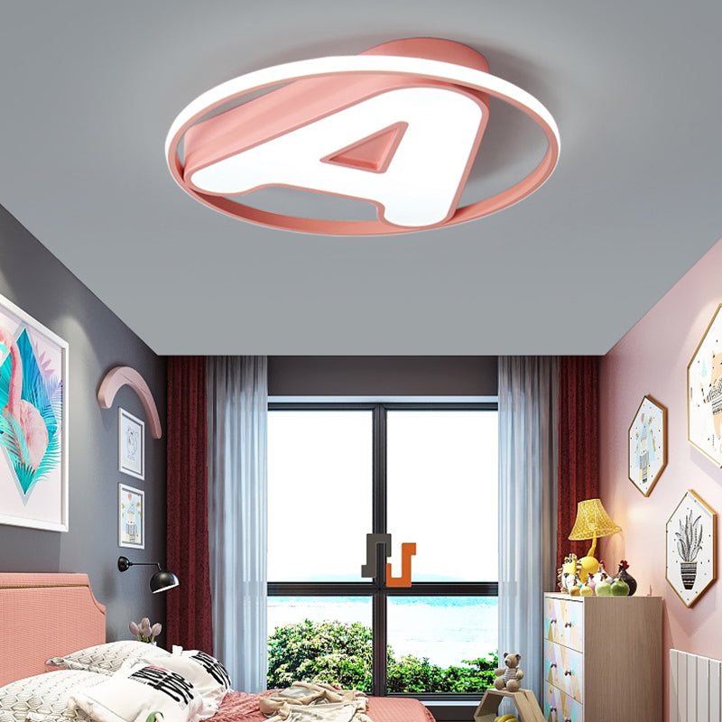 Nursing Room Circular Ceiling Lamp with Letter A Acrylic Kids LED Ceiling Mount Light Pink Clearhalo 'Ceiling Lights' 'Close To Ceiling Lights' 'Close to ceiling' 'Flush mount' Lighting' 190869