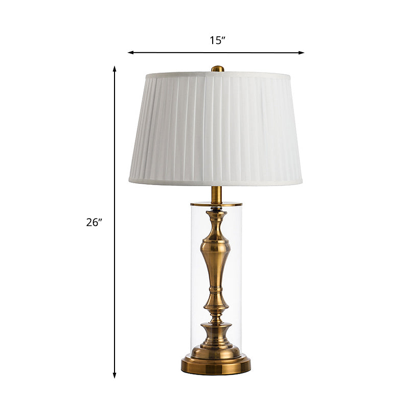 Gold 1 Light Night Table Light Countryside Fabric Empire Shade Nightstand Lamp with Metal Candlestick Base Clearhalo 'Lamps' 'Table Lamps' Lighting' 1908699