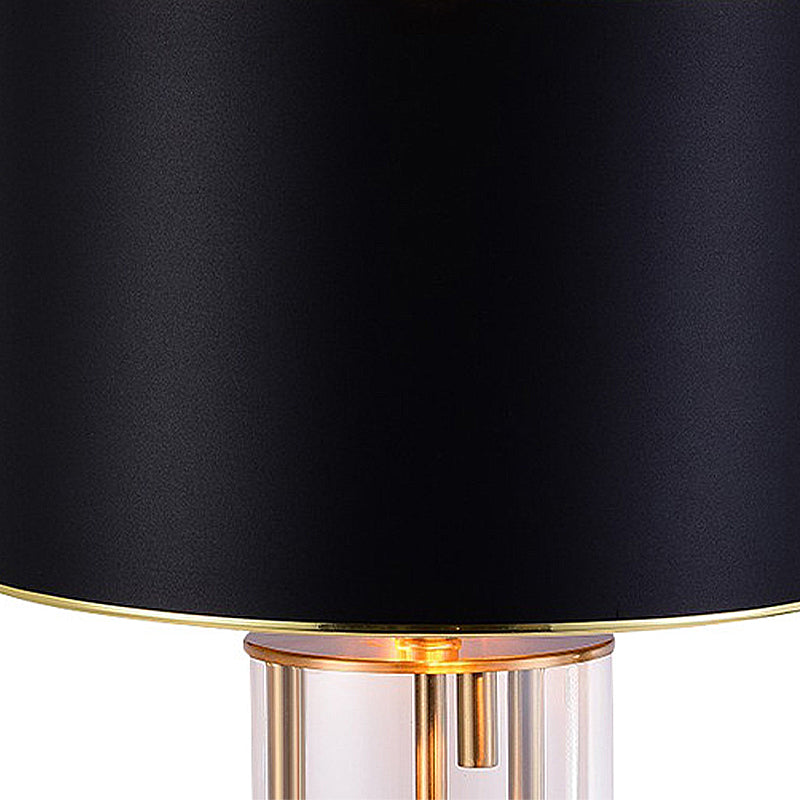 Traditional Drum Shape Night Light 1 Bulb Fabric Night Table Lamp in Black with Cylinder Clear Glass Base Clearhalo 'Lamps' 'Table Lamps' Lighting' 1908710