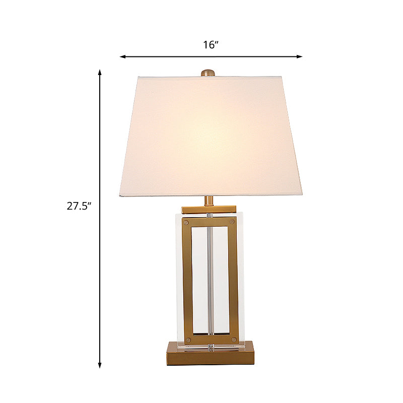 1-Light Trapezoid Table Lighting Minimalist White Fabric Nightstand Lamp with Gold Pedestal Clearhalo 'Lamps' 'Table Lamps' Lighting' 1908714