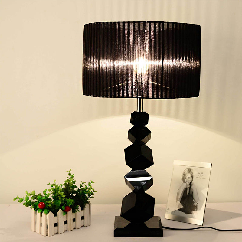 Black Drum Night Lamp Classic Fabric 1 Head Bedroom Table Light with Crystal Rock Design Clearhalo 'Lamps' 'Table Lamps' Lighting' 1908716