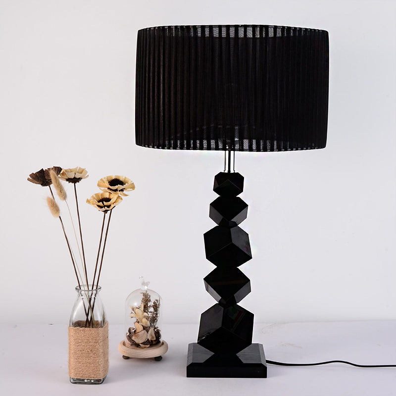 Black Drum Night Lamp Classic Fabric 1 Head Bedroom Table Light with Crystal Rock Design Black Clearhalo 'Lamps' 'Table Lamps' Lighting' 1908717