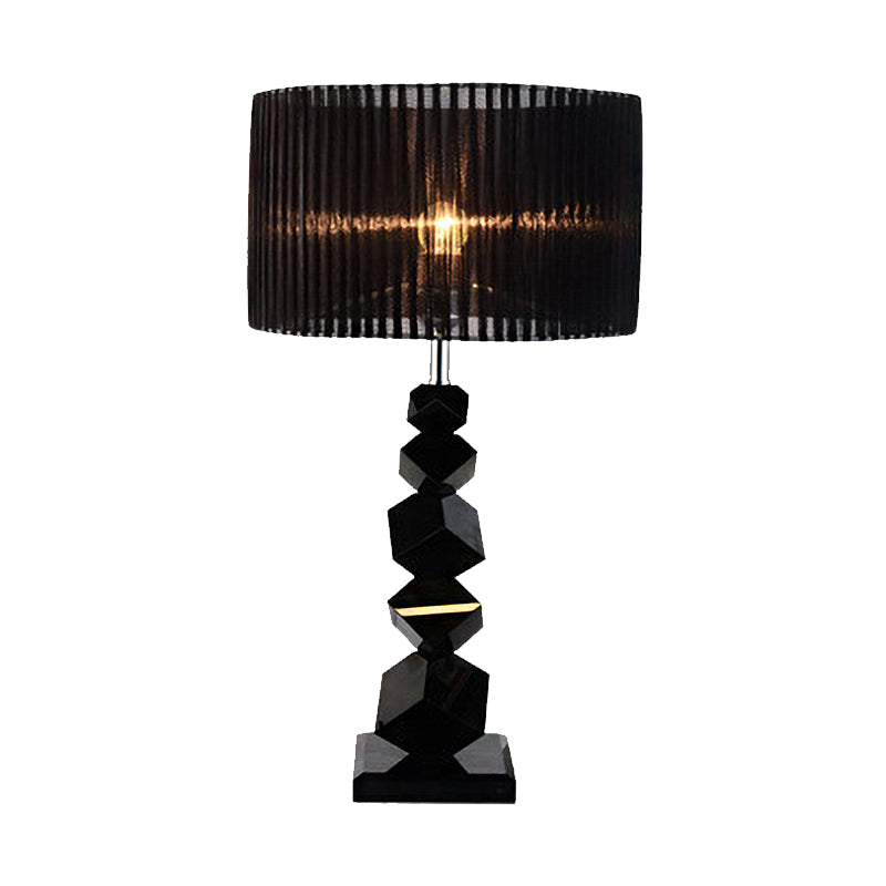 Black Drum Night Lamp Classic Fabric 1 Head Bedroom Table Light with Crystal Rock Design Clearhalo 'Lamps' 'Table Lamps' Lighting' 1908718