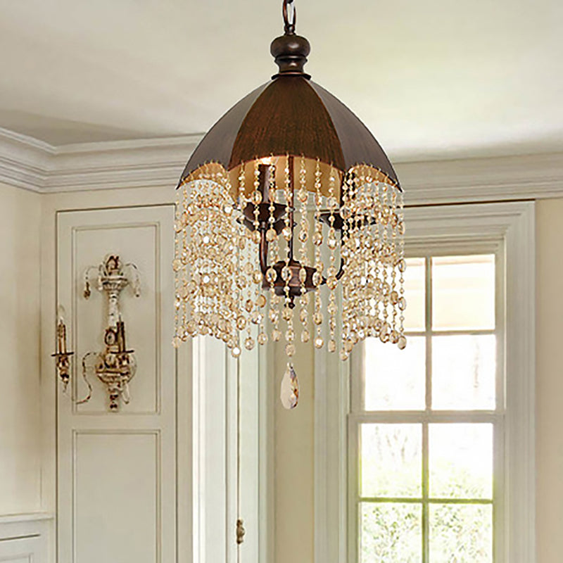 3 Lights Crystal Hanging Chandelier Traditional Rust Tapered Living Room Pendant Light Fixture Rust Clearhalo 'Ceiling Lights' 'Chandeliers' Lighting' options 1908780_4c41e610-f5cd-442c-b595-83f07322e82a