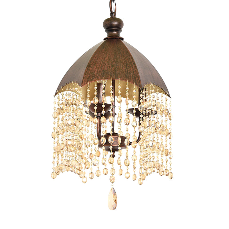 3 Lights Crystal Hanging Chandelier Traditional Rust Tapered Living Room Pendant Light Fixture Clearhalo 'Ceiling Lights' 'Chandeliers' Lighting' options 1908782