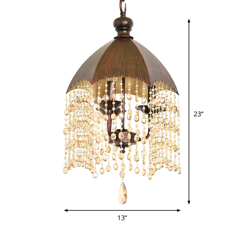 3 Lights Crystal Hanging Chandelier Traditional Rust Tapered Living Room Pendant Light Fixture Clearhalo 'Ceiling Lights' 'Chandeliers' Lighting' options 1908784