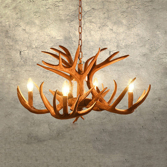 Antler Living Room Hanging Lamp Traditional Resin 4/6 Bulbs Brown Adjustable Chandelier Pendant Light Clearhalo 'Ceiling Lights' 'Chandeliers' Lighting' options 1908802