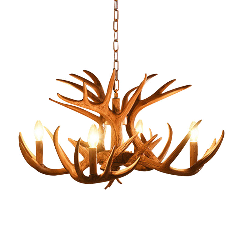 Antler Living Room Hanging Lamp Traditional Resin 4/6 Bulbs Brown Adjustable Chandelier Pendant Light Clearhalo 'Ceiling Lights' 'Chandeliers' Lighting' options 1908804