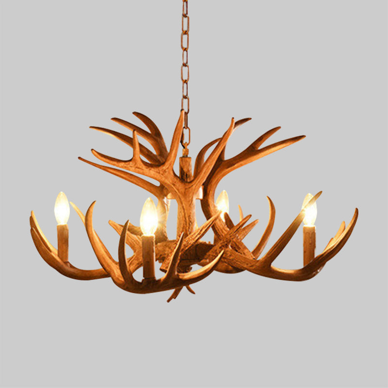 Antler Living Room Hanging Lamp Traditional Resin 4/6 Bulbs Brown Adjustable Chandelier Pendant Light Clearhalo 'Ceiling Lights' 'Chandeliers' Lighting' options 1908805