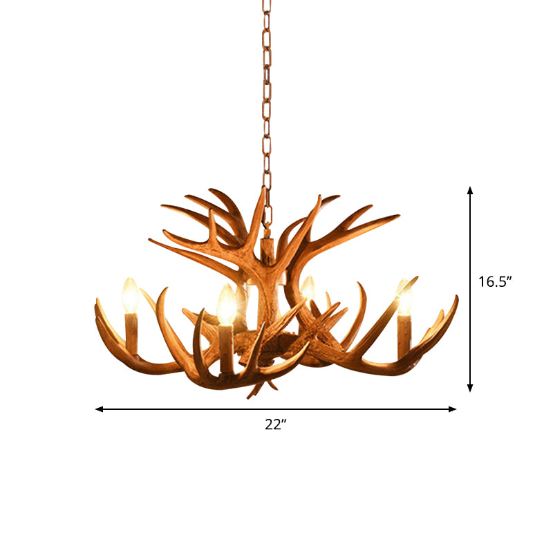 Antler Living Room Hanging Lamp Traditional Resin 4/6 Bulbs Brown Adjustable Chandelier Pendant Light Clearhalo 'Ceiling Lights' 'Chandeliers' Lighting' options 1908806