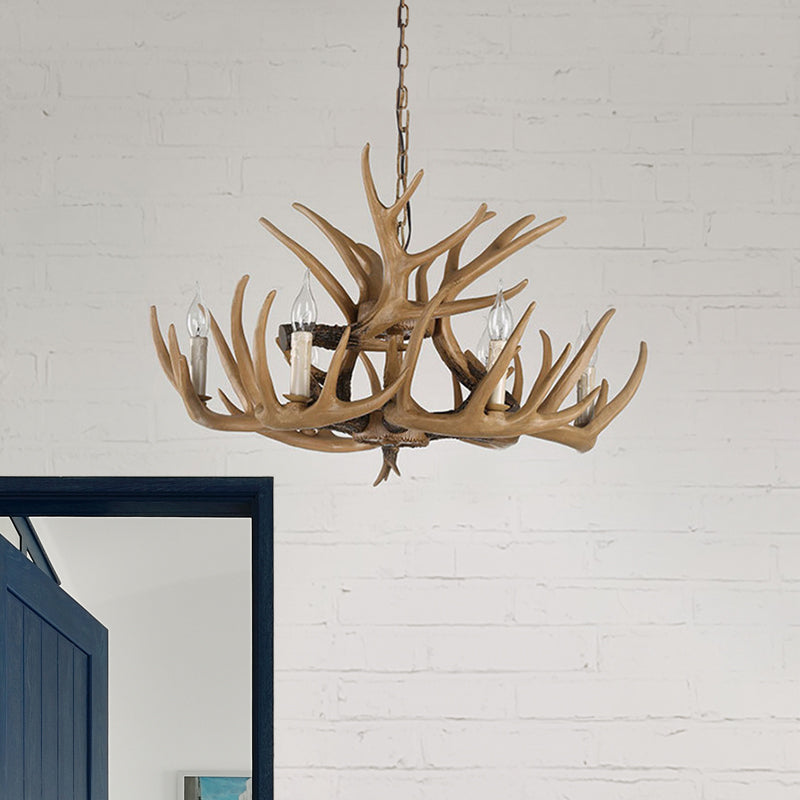 Antler Living Room Hanging Lamp Traditional Resin 4/6 Bulbs Brown Adjustable Chandelier Pendant Light Clearhalo 'Ceiling Lights' 'Chandeliers' Lighting' options 1908807