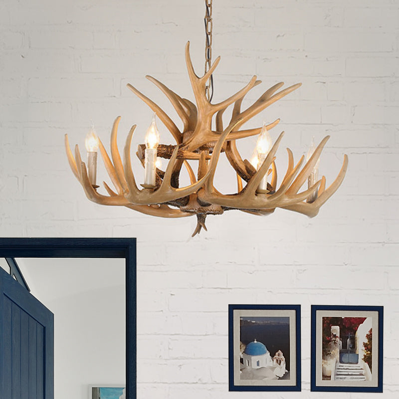 Antler Living Room Hanging Lamp Traditional Resin 4/6 Bulbs Brown Adjustable Chandelier Pendant Light Clearhalo 'Ceiling Lights' 'Chandeliers' Lighting' options 1908808