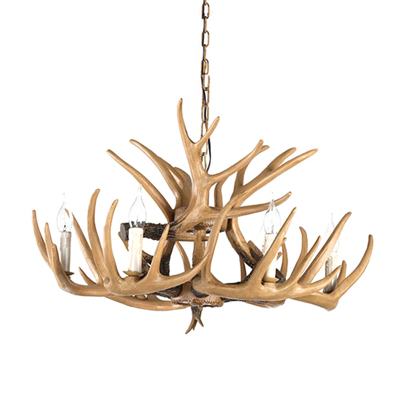 Antler Living Room Hanging Lamp Traditional Resin 4/6 Bulbs Brown Adjustable Chandelier Pendant Light Clearhalo 'Ceiling Lights' 'Chandeliers' Lighting' options 1908809