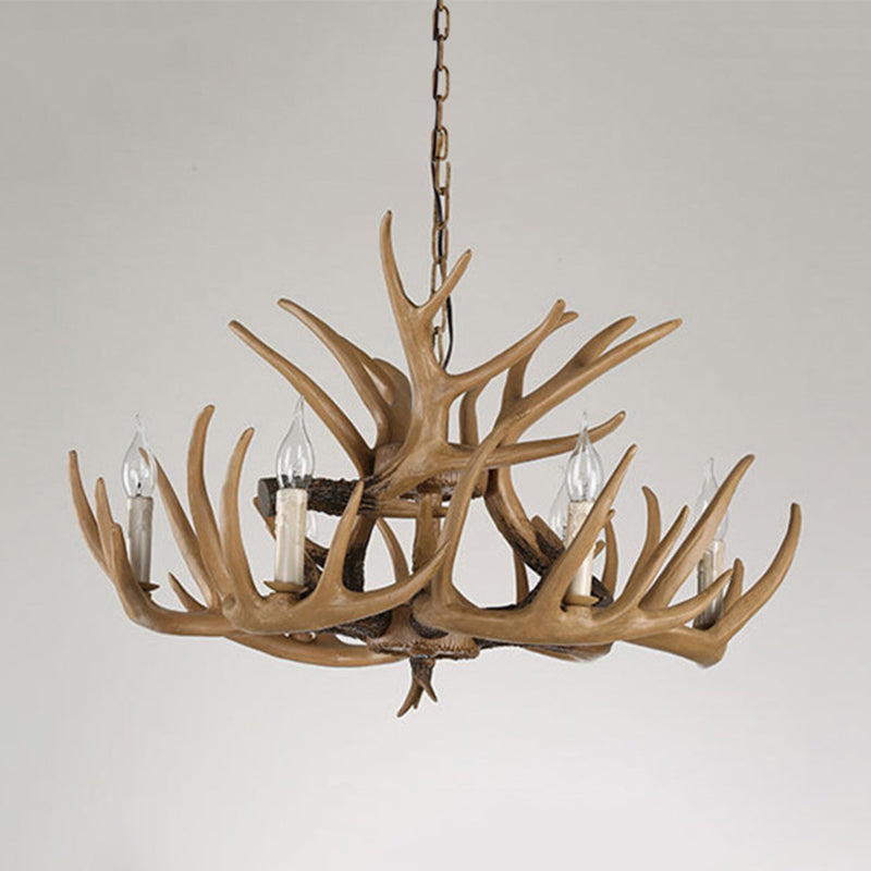 Antler Living Room Hanging Lamp Traditional Resin 4/6 Bulbs Brown Adjustable Chandelier Pendant Light Clearhalo 'Ceiling Lights' 'Chandeliers' Lighting' options 1908810