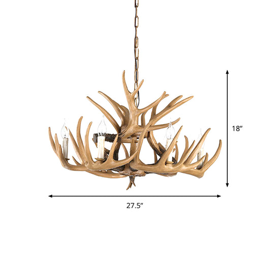 Antler Living Room Hanging Lamp Traditional Resin 4/6 Bulbs Brown Adjustable Chandelier Pendant Light Clearhalo 'Ceiling Lights' 'Chandeliers' Lighting' options 1908811