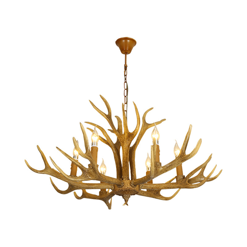 6/8-Light Resin Chandelier Lamp Rural Brown Antlered Shape Living Room Hanging Pendant with Open Bulb Design Clearhalo 'Ceiling Lights' 'Chandeliers' Lighting' options 1908885