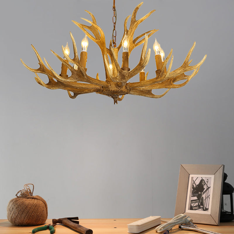 6/8-Light Resin Chandelier Lamp Rural Brown Antlered Shape Living Room Hanging Pendant with Open Bulb Design Clearhalo 'Ceiling Lights' 'Chandeliers' Lighting' options 1908888