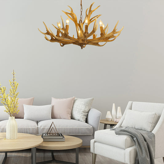 6/8-Light Resin Chandelier Lamp Rural Brown Antlered Shape Living Room Hanging Pendant with Open Bulb Design Clearhalo 'Ceiling Lights' 'Chandeliers' Lighting' options 1908889