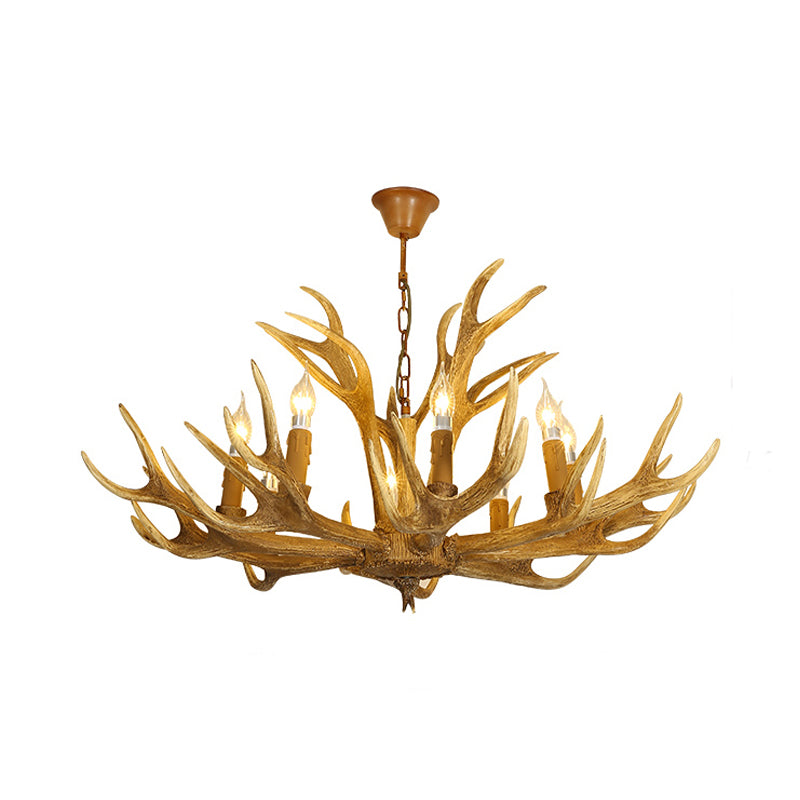 6/8-Light Resin Chandelier Lamp Rural Brown Antlered Shape Living Room Hanging Pendant with Open Bulb Design Clearhalo 'Ceiling Lights' 'Chandeliers' Lighting' options 1908890