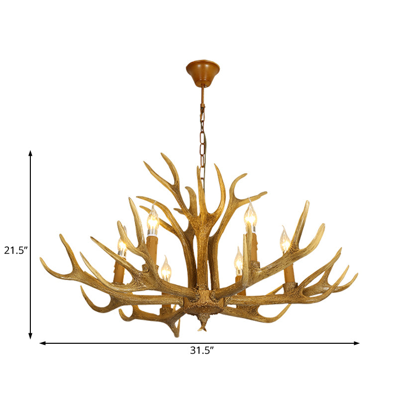 6/8-Light Resin Chandelier Lamp Rural Brown Antlered Shape Living Room Hanging Pendant with Open Bulb Design Clearhalo 'Ceiling Lights' 'Chandeliers' Lighting' options 1908891