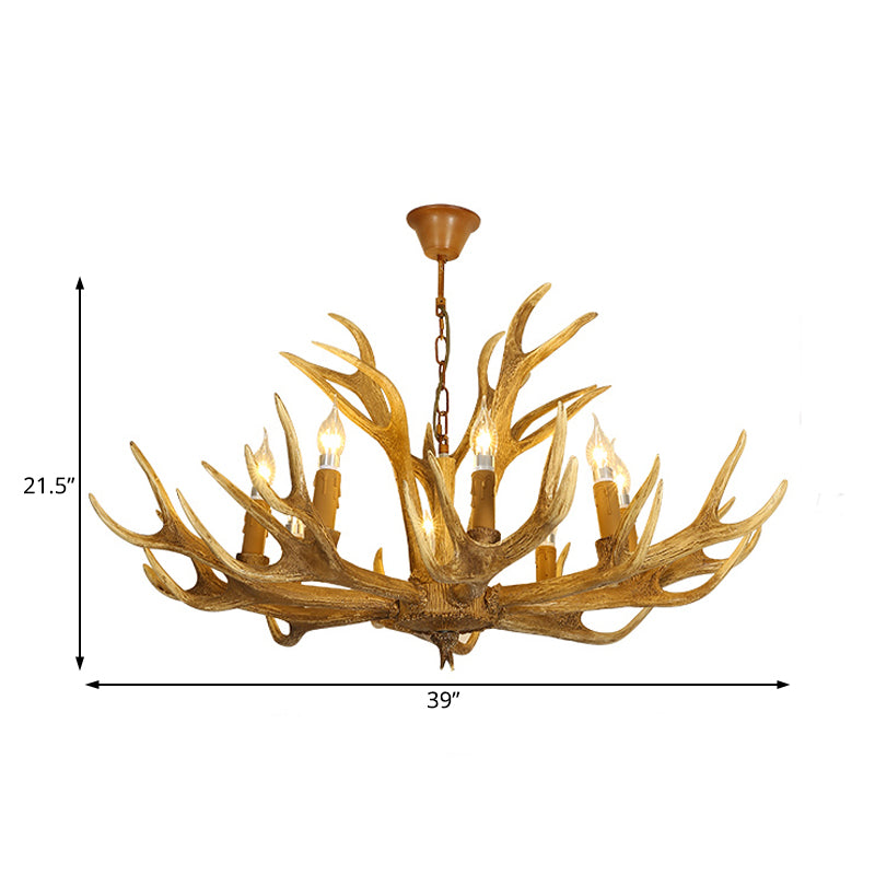 6/8-Light Resin Chandelier Lamp Rural Brown Antlered Shape Living Room Hanging Pendant with Open Bulb Design Clearhalo 'Ceiling Lights' 'Chandeliers' Lighting' options 1908892