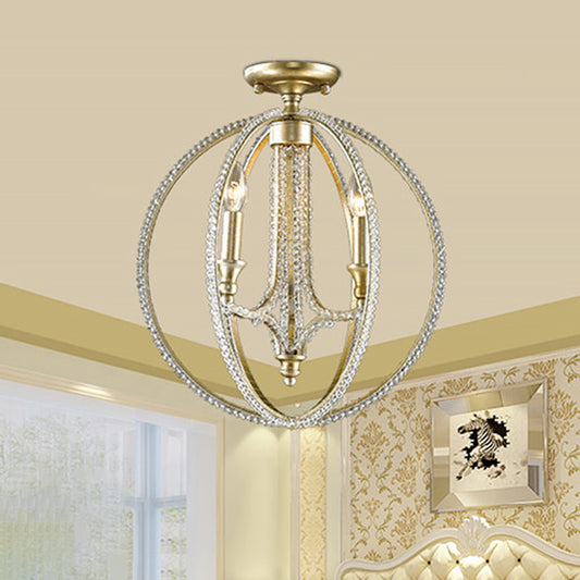 Crystal Gold Finish Semi Flush Lighting Globe 3 Heads Traditional Close to Ceiling Lamp for Living Room Gold Clearhalo 'Ceiling Lights' 'Close To Ceiling Lights' 'Close to ceiling' 'Semi-flushmount' Lighting' 1908895
