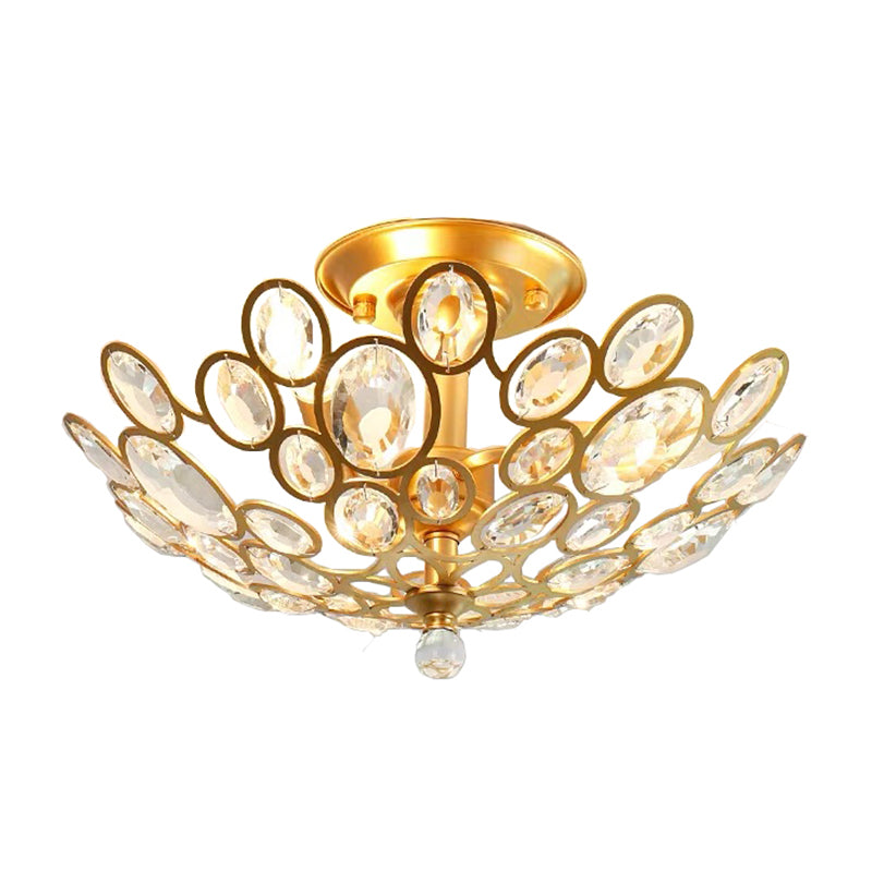 3-Bulb Clear Faceted Crystal Flushmount Retro Silver/Gold Bubble Ring Kitchen Semi Flush Chandelier Lighting Clearhalo 'Ceiling Lights' 'Close To Ceiling Lights' 'Close to ceiling' 'Semi-flushmount' Lighting' 1908902