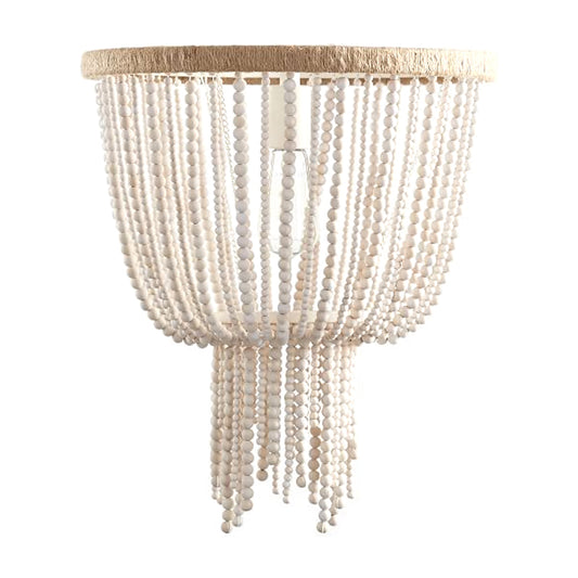 White Bead Chain Flushmount Lighting Traditional Wood 1 Bulb Bedroom Flush Ceiling Lamp Clearhalo 'Ceiling Lights' 'Close To Ceiling Lights' 'Close to ceiling' 'Flush mount' Lighting' 1908923