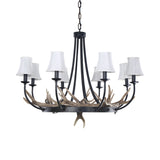 Bend Arm Metallic Hanging Chandelier Countryside 8-Bulb Kitchen Suspension Lamp in Black with Cone White Fabric Shade Clearhalo 'Ceiling Lights' 'Chandeliers' Lighting' options 1908931