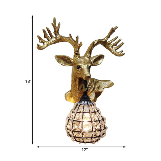 Resin Elk Wall Sconce Traditional 1 Light Bedroom Wall Lighting Fixture in Black/Gold, Left/Right Clearhalo 'Wall Lamps & Sconces' 'Wall Lights' Lighting' 1908944