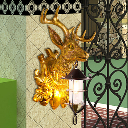 1 Light Deer Head Sconce Light Fixture Farmhouse Gold Resin Wall Mount Lamp for Door Clearhalo 'Wall Lamps & Sconces' 'Wall Lights' Lighting' 1909017