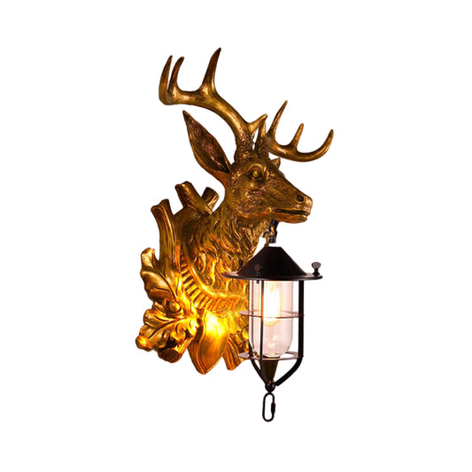 1 Light Deer Head Sconce Light Fixture Farmhouse Gold Resin Wall Mount Lamp for Door Clearhalo 'Wall Lamps & Sconces' 'Wall Lights' Lighting' 1909019