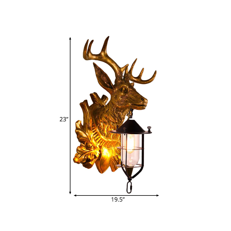 1 Light Deer Head Sconce Light Fixture Farmhouse Gold Resin Wall Mount Lamp for Door Clearhalo 'Wall Lamps & Sconces' 'Wall Lights' Lighting' 1909020