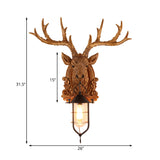 1-Light Resin Wall Light Sconce Rural Brown Elk Head Courtyard Wall Lamp Fixture with Cage Clearhalo 'Wall Lamps & Sconces' 'Wall Lights' Lighting' 1909033