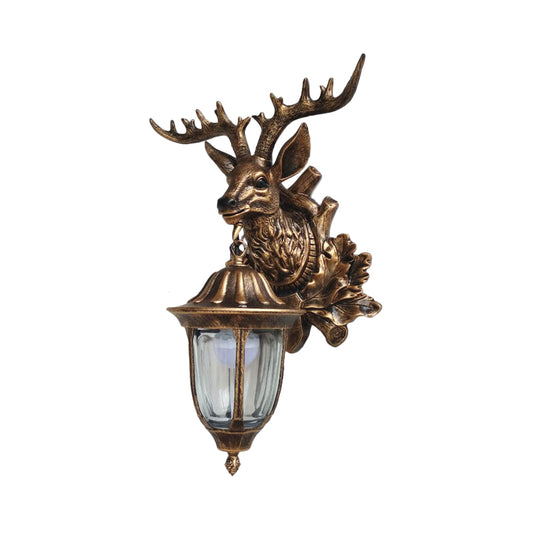 Bronze/Brown Elk Head Wall Mounted Light Farmhouse Resin 1 Head Balcony Sconce Ideas with House Glass Shade Clearhalo 'Wall Lamps & Sconces' 'Wall Lights' Lighting' 1909041